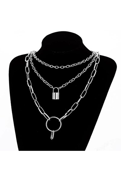 Pursehuit Colier cu 3 straturi, culoare argintie, cu lacăt, Linna C5