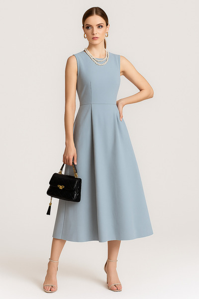 Rich Γυναικείο ανοιχτό μπλε φόρεμα με στρογγυλή λαιμόκοψη