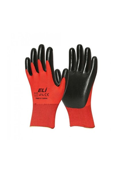 Eli قفازات سلامة للعمل باللون الأحمر والأسود 10 قطع