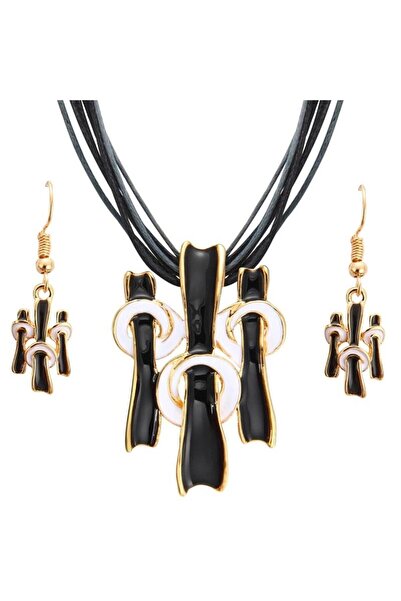 Pursehuit Set colier și cercei, negru cu aur, Tora C1