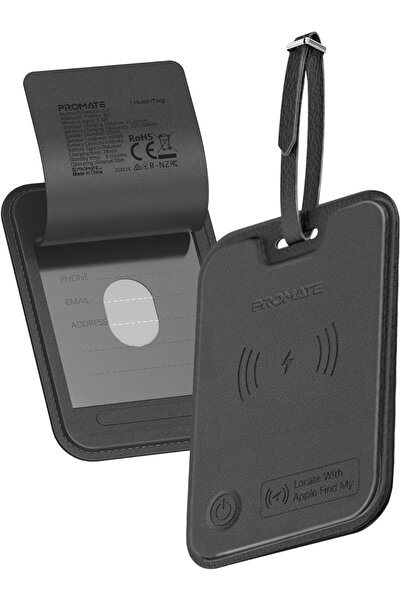 Promate Anti-Loss Smart Leather Luggage Tag with Apple Find My Tracker, RFID Protection, Wireless Ch