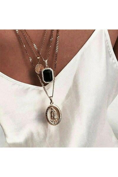 Pursehuit Colier cu 3 straturi, auriu, cu pietre, mirtă C10