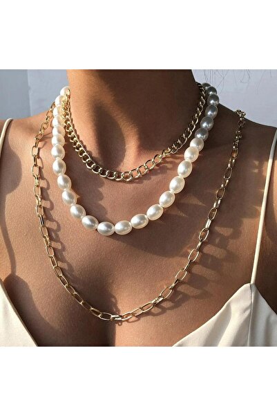 Pursehuit Σετ 3 κολιέ, χρυσά, με μαργαριτάρια, Rosemarie C9