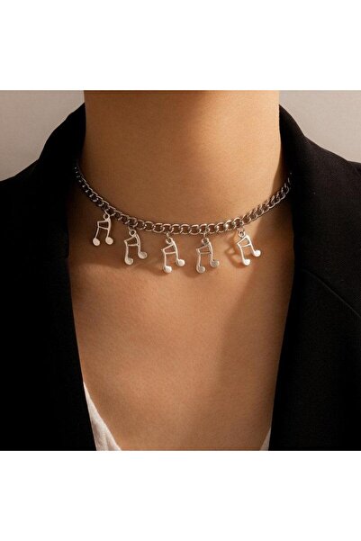 Pursehuit Κολιέ σε ασημένιο χρώμα, με μουσικές νότες, Teodora C12