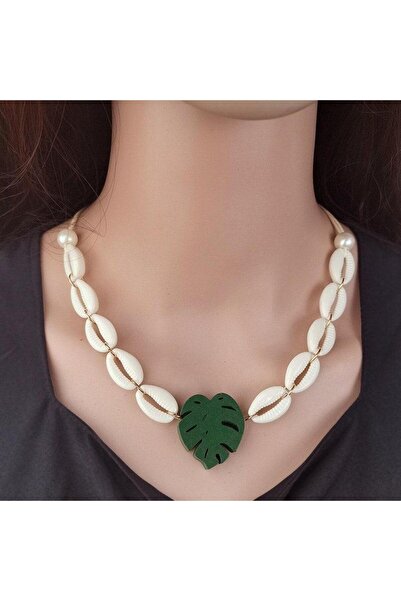 Pursehuit Colier bej, cu scoici și frunză de Monstera, Fiete C2