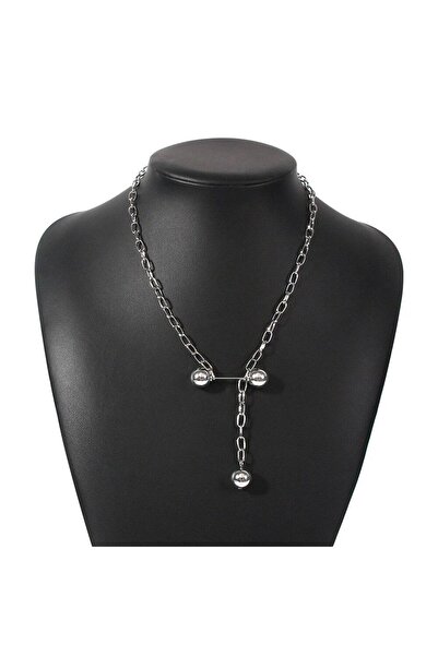 Pursehuit Κολιέ σε ασημένιο χρώμα, με κρίκους και μπάλες, Ingse C1