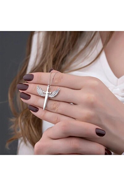 Pursehuit Κολιέ σε ασημένιο χρώμα, με φτερά και σπαθί, Sally C10