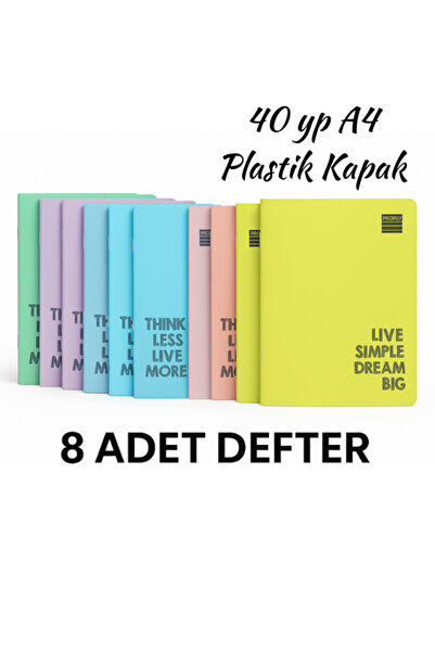 Janissary 40 Yp Plastik Kapak A4 Defter Seti 8’li (4 Kareli + 4 Çizgili) | Pa...