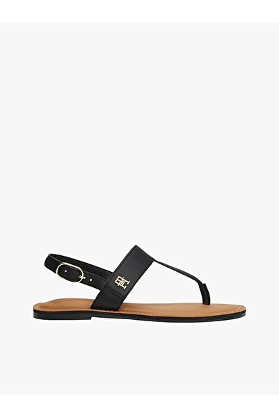 Tommy Hilfiger Women Black Leather Thong Toe Post Sandals