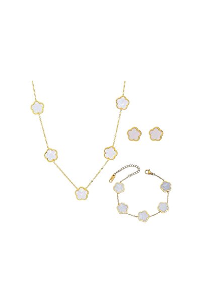 Pursehuit Σετ κολιέ, βραχιόλι και σκουλαρίκια, χρυσό, με λευκά λουλούδια, Aar...