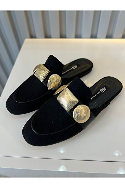 M&B Елегантни пантофи от велур с златни детайли, размери от 36 до 43, съчетаващи комфорт и елегантност