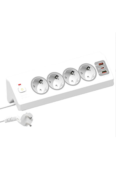 Adsinio Priză de colț, Adsinio, 4 prize Schuko, 2 porturi USB-A, 1 port USB-C, 220-240V, 16A, Alb