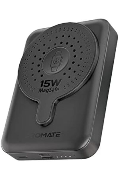 Promate Magnetic Wireless Power Bank, Portable 10000mAh 15W Wireless Dual Magnetic and Apple Watch C
