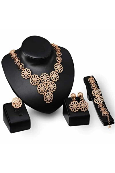 Pursehuit Set colier, cercei, brățară și inel, auriu, cu pietre, Lizi C2