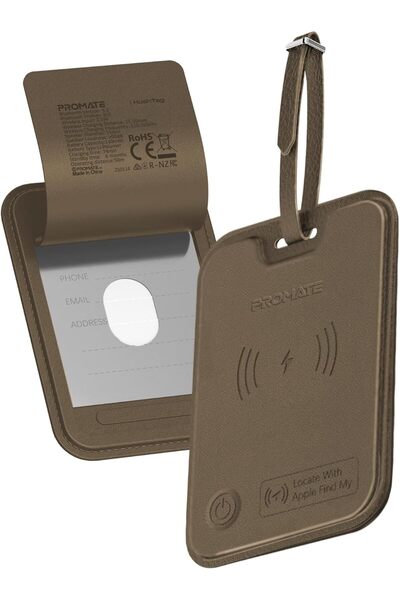 Promate Anti-Loss Smart Leather Luggage Tag with Apple Find My Tracker, RFID Protection, Wireless Ch