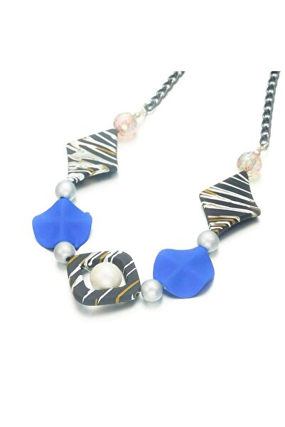 Pursehuit Colier cu forme geometrice, albastru și negru, Siska C4