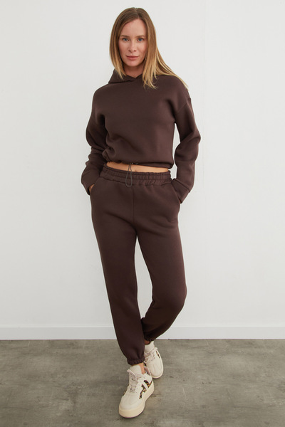Fulla Moda Σετ Jogger με κουκούλα με 3 κλωστές Basic με πώμα στη μέση