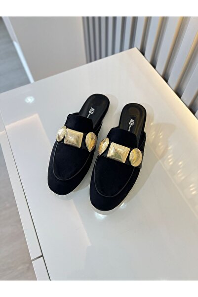 M&B Κομψές παντόφλες από σουέτ με χρυσές λεπτομέρειες σε μέγεθος 36/43, συνδυάζουν άνεση και κομψότητα