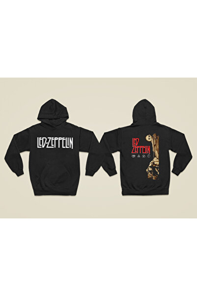 MAGORS سترة روك من القطن المطبوع بأكمام طويلة وقلنسوة بثلاث خيوط من LED ZEPPELIN