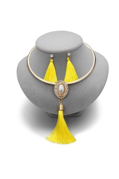 Pursehuit Set colier și cercei, auriu, cu pietre și ciucuri galbeni, Seppo C1