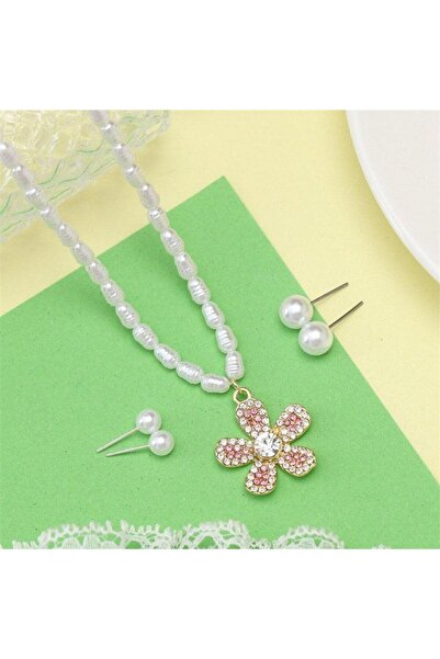 Pursehuit Σετ κολιέ και 2 ζευγάρια σκουλαρίκια, χρυσό, με μαργαριτάρια και πέ...