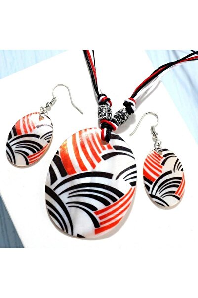 Pursehuit Σετ κολιέ και σκουλαρίκια, πορτοκαλί, με ρίγες, Harda C1