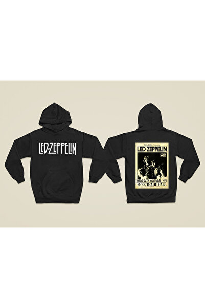 MAGORS Hanorac rock cu glugă, cu mânecă lungă, din bumbac, cu imprimeu LED ZEPPELIN, cu 3 fire