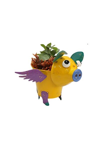 hectarul Decorative Metal Painted Pot - Pig, 35 x 24 x 31 cm