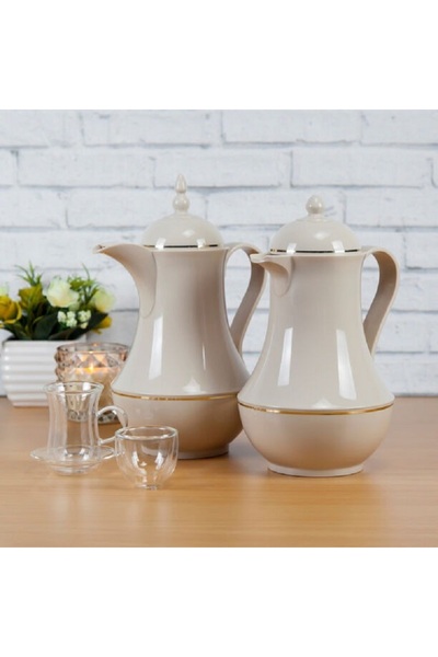 Dallaty Plastic Vacuum Flask Set 2 Pieces Sand Color