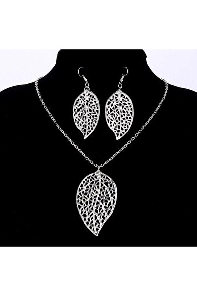Pursehuit Set colier și cercei, culoare argintie, formă de frunză, Kadia C2