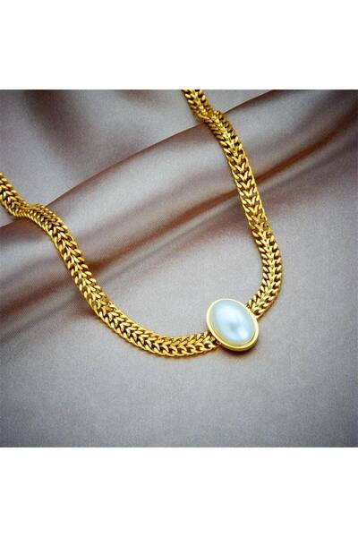 Pursehuit Colier auriu, realizat din oțel inoxidabil, cu pandantiv oval, sufl...