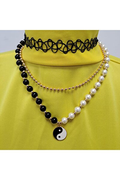 Pursehuit Σετ 3 χρυσά κολιέ, με τσόκερ και μαργαριτάρια, Connie C2