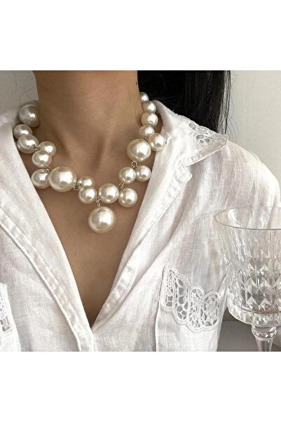 Pursehuit Κολιέ σε ασημένιο χρώμα, ασύμμετρο, με μαργαριτάρια, Olli C19