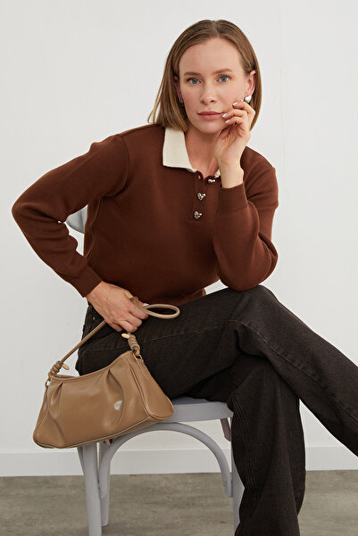 Fulla Moda Βασικό πλεκτό πουλόβερ με μισό κουμπί με λαιμόκοψη πόλο