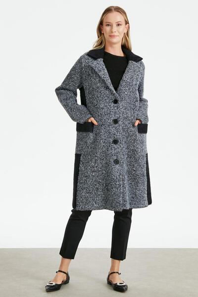 Tığ Triko SİMLİ CEPLİ MİNK TRİKO KABAN SİYAH