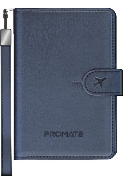 Promate Smart Leather Passport Holder with RFID Protection, Apple Find My Global Tracker, Wireless C