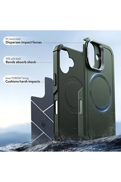 ESR Case for IPhone 17, Cyber Armor Kickstand, Green