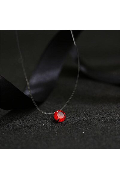 Pursehuit Colier cu fir transparent, cu piatră de zirconiu roșu, Carma C1