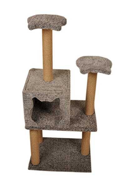 Pribor Three-Layered Slot Luxury Cat Scratching Platform and Cat Play House Gray 118 cm