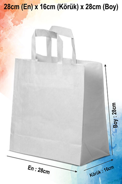 nna tasarım 50 Adet Baskısız Flat / Düz Saplı Beyaz Kraft Kağıt Çanta / Poşet...