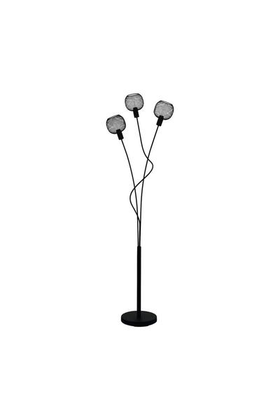 Eglo Floor lamp, round, slightly curved base, three round black mesh lampshades