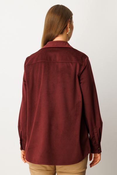 Ekol Women's Plus Size Slim Corduroy Shirt 3545 Burgundy