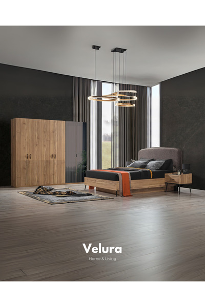 Velura Home & Living İzgi Yatak Odası Takımı (6 Ahşap Kapaklı Dolap + Şifonye...