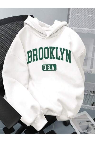 Velostra Hanorac unisex Brooklyn cu imprimeu 3 İp İçi Şa cu căptușeală din fleece a cu glugă
