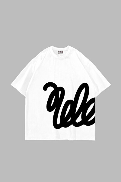 Sekizbiraltı تيشيرت أبيض كبير الحجم مطبوع عليه Sof Flow للجنسين