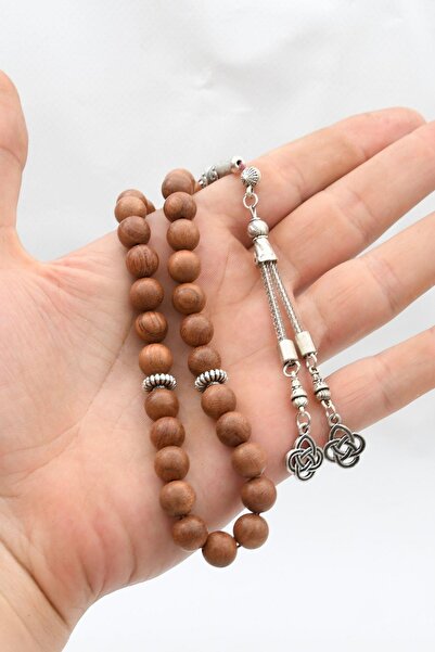 Prestige Natural Oud Wood Stone 33-Bead Prayer Beads with Metal Tassel 10mm Sphere Cut 902255