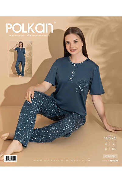 POLKAN Kadın Kısa Kollu Viskon Pijama Takımı – Yumuşak Dokulu, Şık ve Rahat