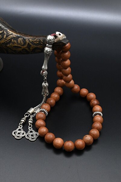 Prestige Natural Oud Wood Stone 33-Bead Prayer Beads with Metal Tassel 10mm Sphere Cut 902255