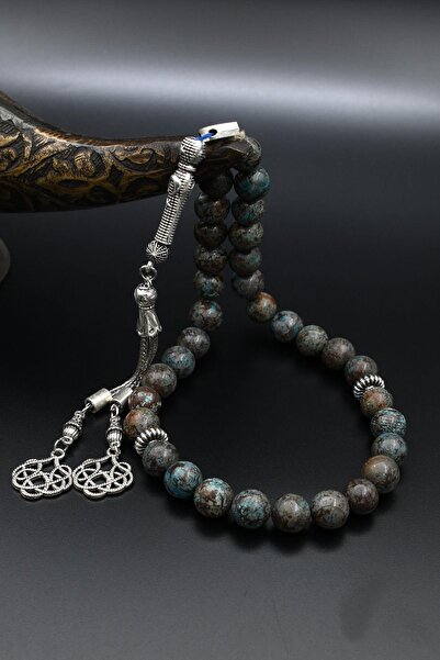 Prestige Natural Apatite Stone 33-Bead Rosary with Metal Tassel 10mm Sphere Cut 902246