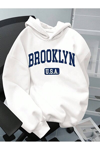 Velostra Hanorac unisex Brooklyn cu imprimeu 3 İp İçi Şa cu căptușeală din fleece a cu glugă